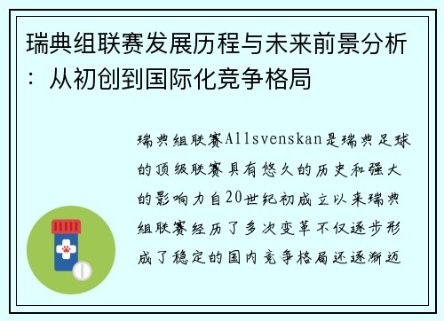 瑞典组联赛发展历程与未来前景分析：从初创到国际化竞争格局